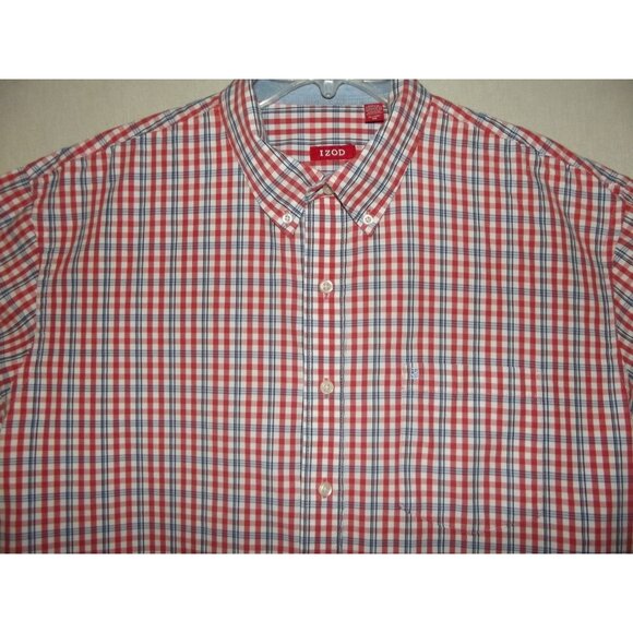 IZOD Shirt Mens XL Red White Blue Plaid Button-Down Collar classic fit - Picture 3 of 9